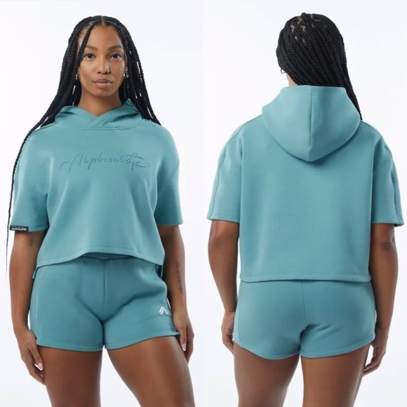 Alphalete Teal ELMTS Half Sleeve Hoodie. Size Medium - Picture 1 of 7